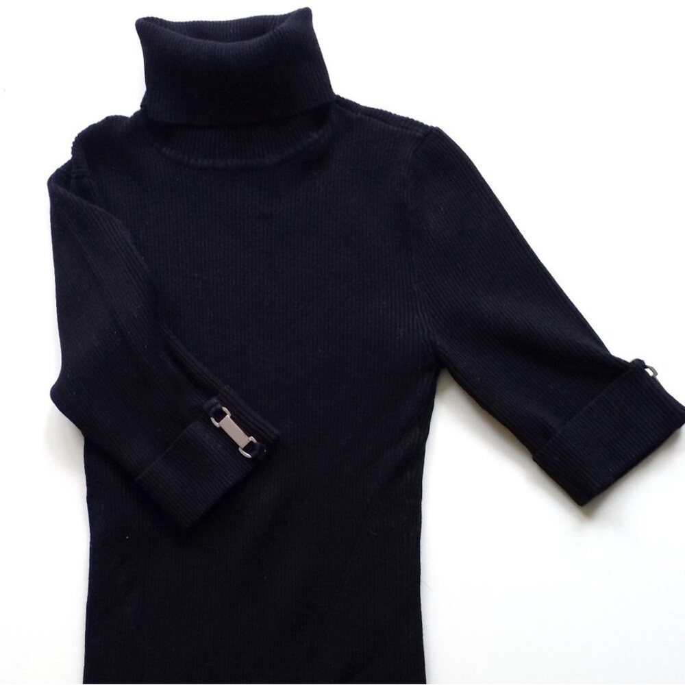 WHBM Black Short Sleeve Turtleneck Sz L